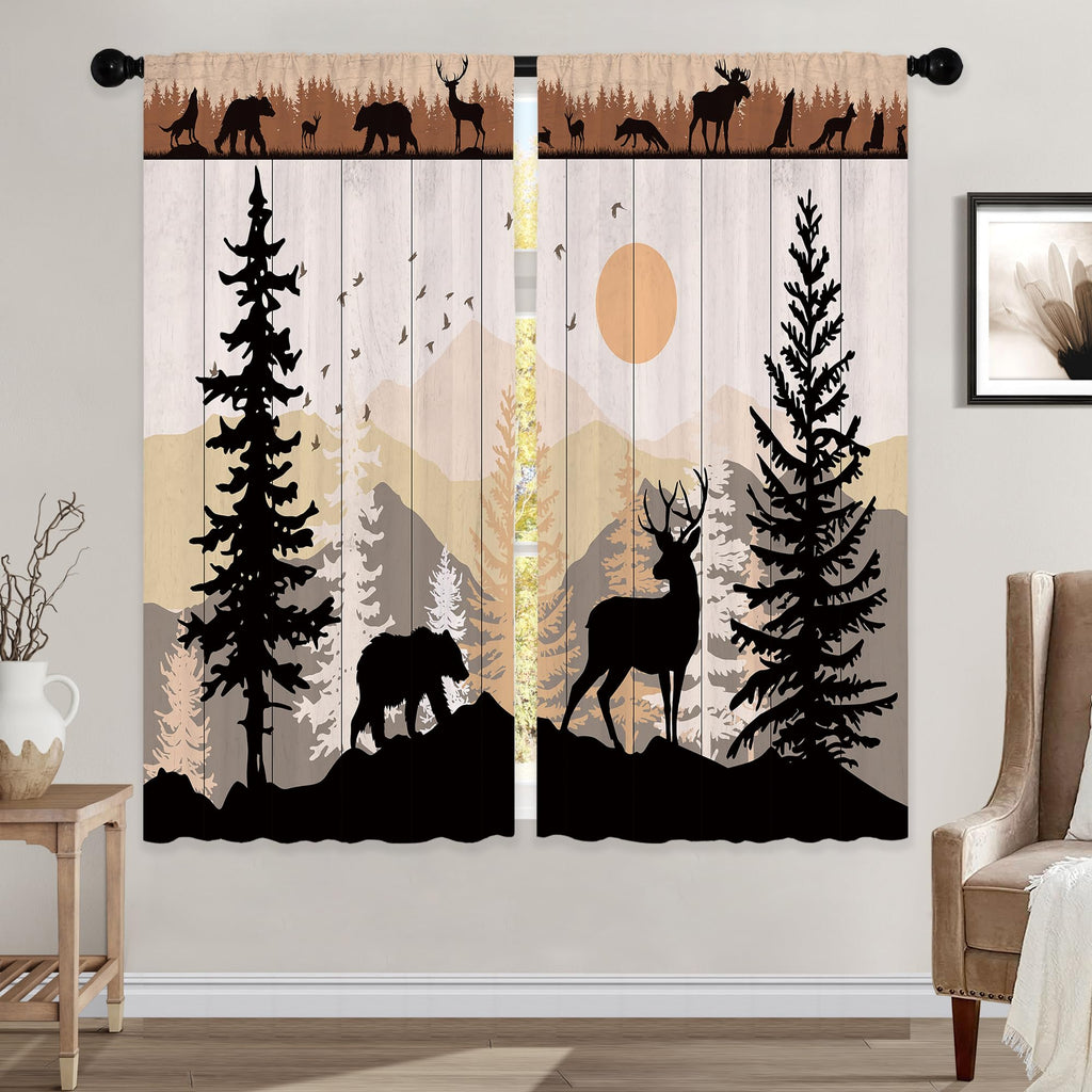 Laifzere Farmhouse Forest Cabin Curtains, Curtains Rustic Wooden Window Curtains 42x63 Inch for Bedroom Living Room Decor, Tree 