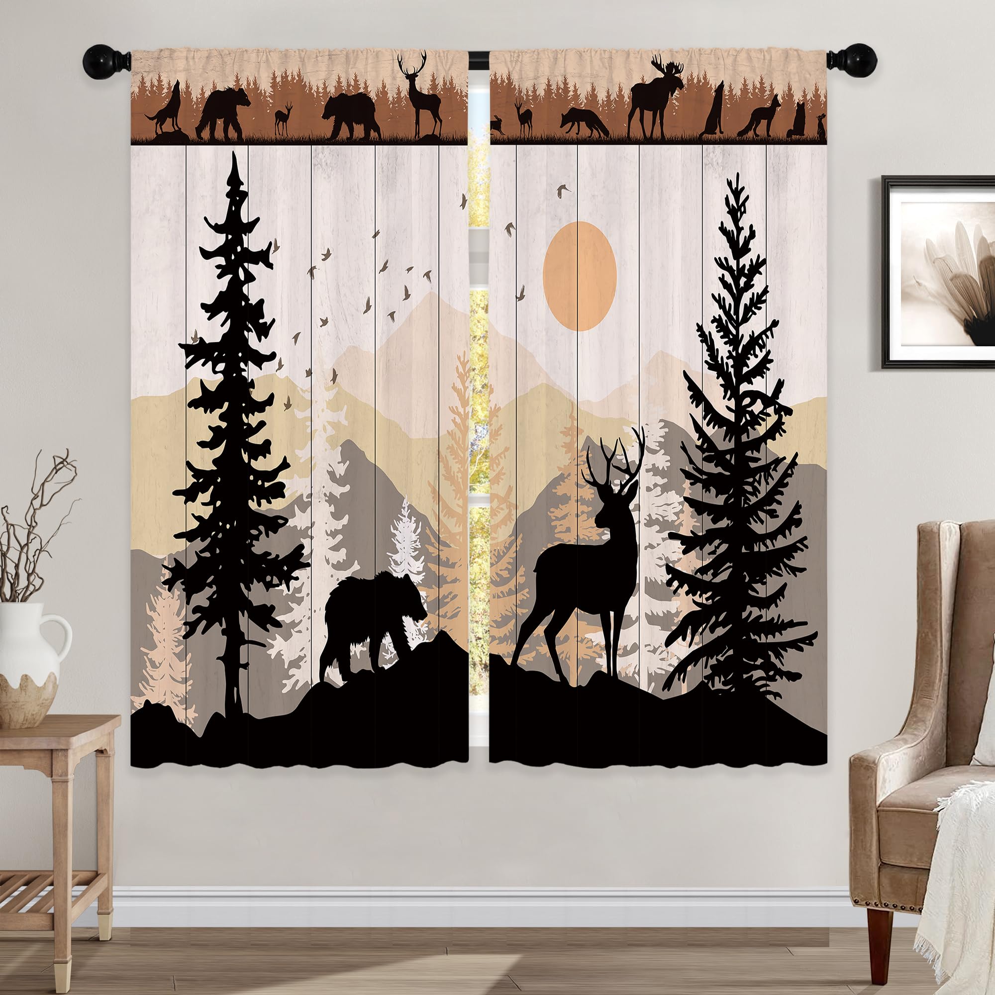 Laifzere Farmhouse Forest Cabin Curtains, Curtains Rustic Wooden Window Curtains 42x63 Inch for Bedroom Living Room Decor, Tree 