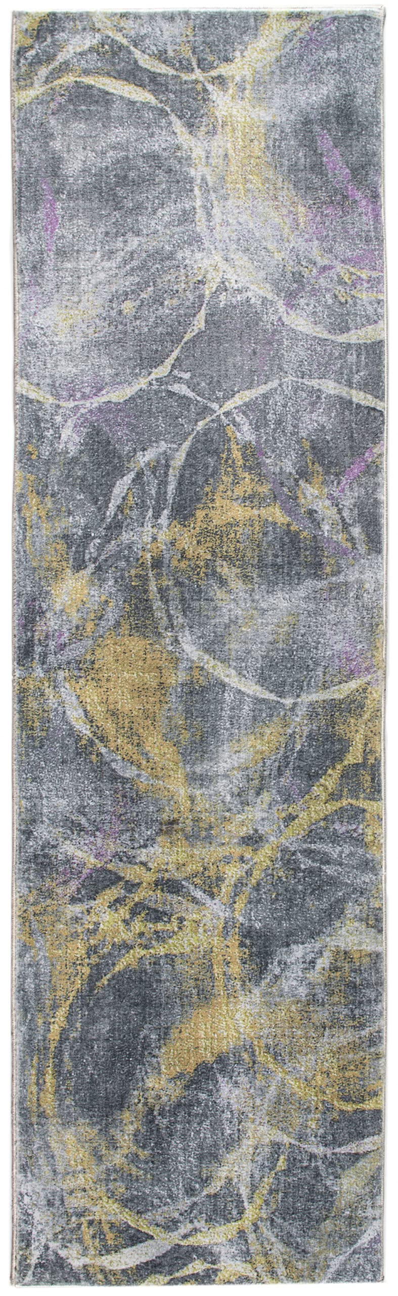 HomeRoots Grey/Gold Polyester 8’ x 10’ Gray Gold Abstract Rings Area Rug