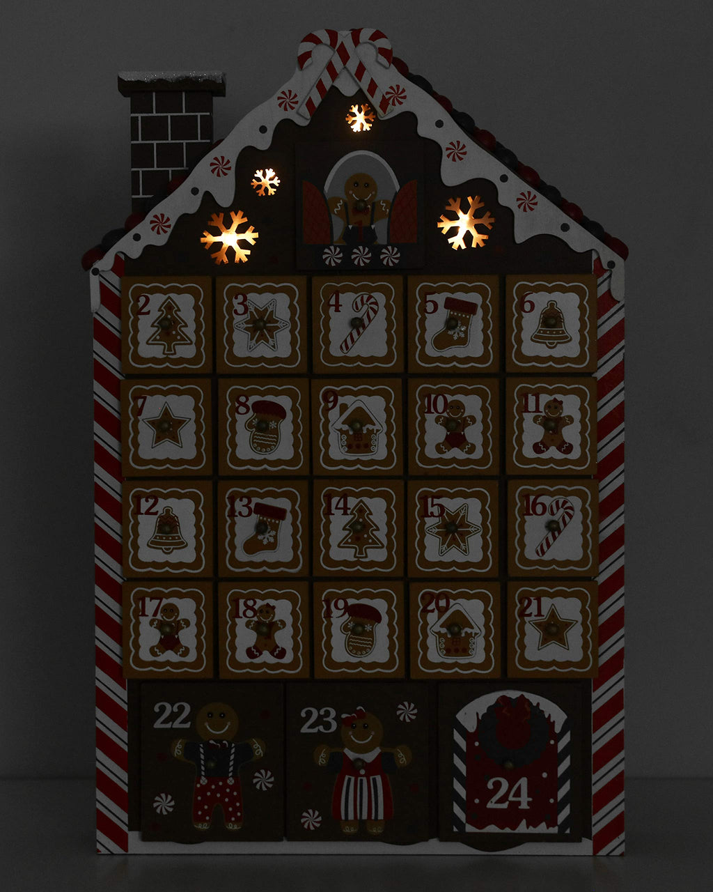 Brubaker Reusable Wooden Advent Calendar To Fill - Gingerbread House With Led Lighting - Diy Christmas Calendar 10.31 X 17.72 X