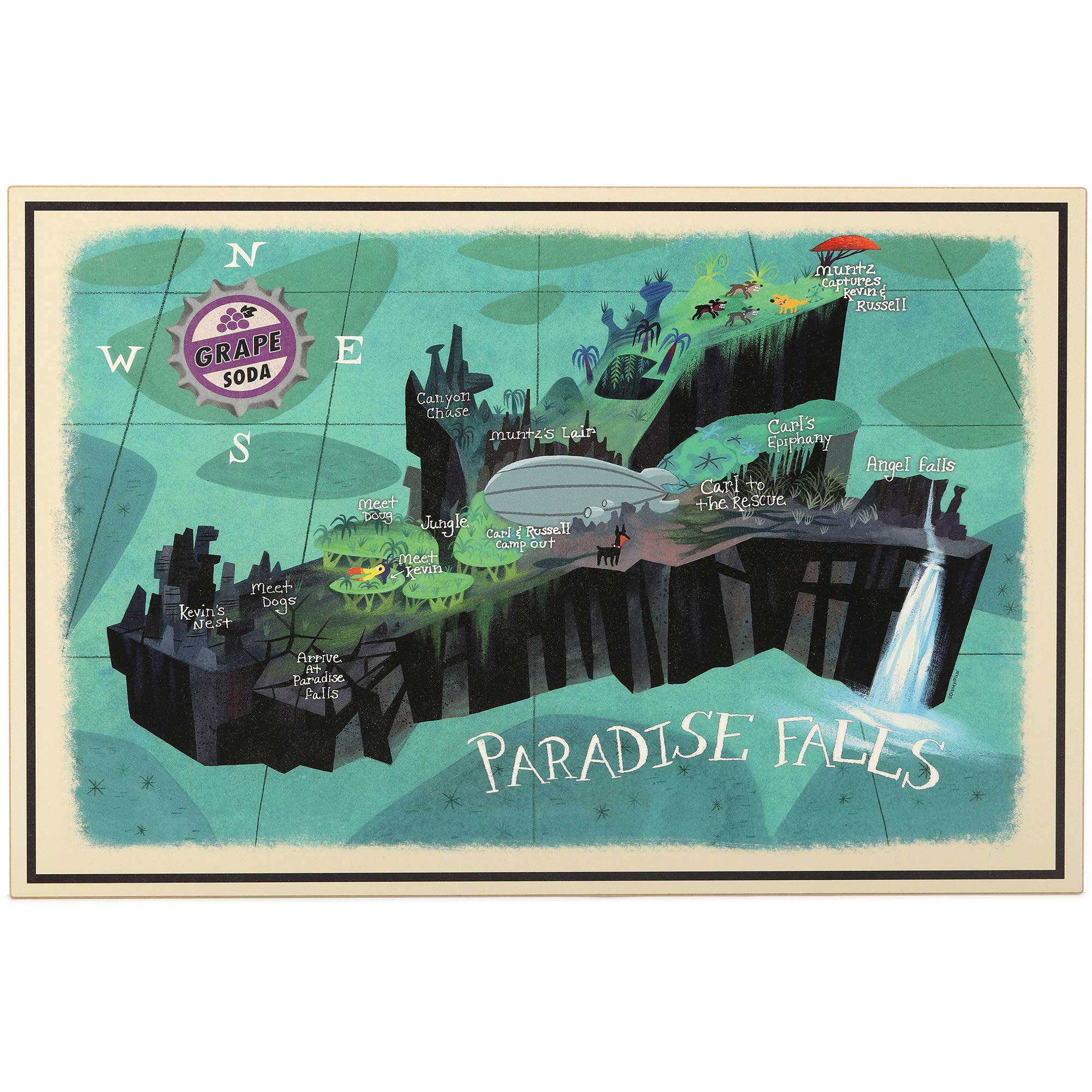 Open Road Brands Disney Pixar Up Paradise Falls Map Wood Wall Decor - Large Disney Pixar Up Movie Wall Art for Kids Bedroom or 