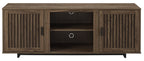 Crosley Furniture Silas Low Profile TV Stand for 65+ inch TVs, Entertainment Center with Storage Shelves, Walnut