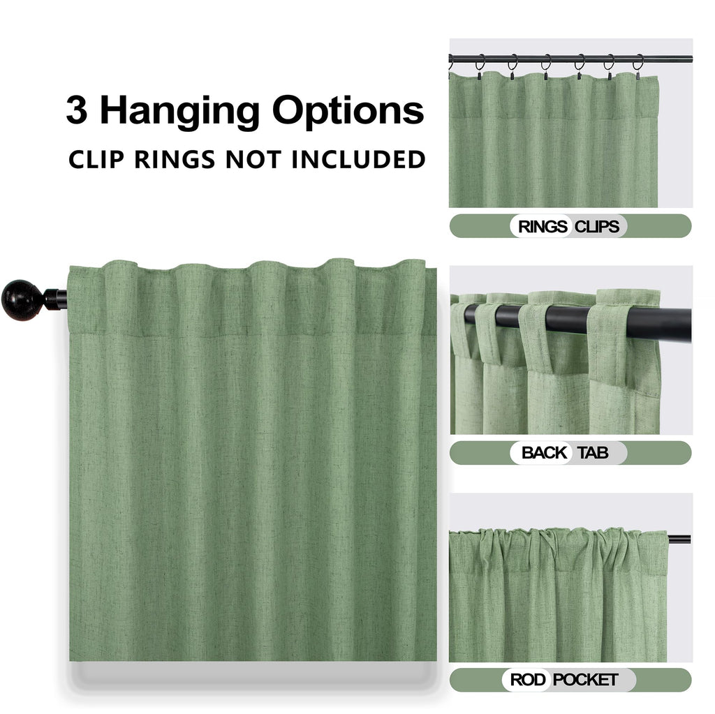 Mrs.Naturall Sage Green 36X54 Inches Long Back Tab Linen Blend Sheer Curtains