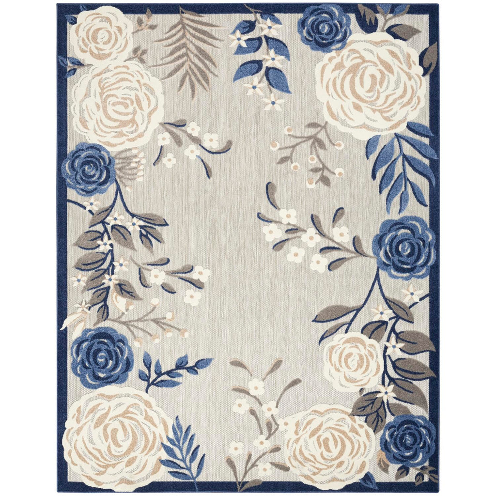 Nourison Aloha Indoor/Outdoor Modern Blue/Grey 6' X 9' Area Rug, Easy Cleaning, Non Shedding, Bed Room, Living Room, Dining Room, Kitchen (6X9)