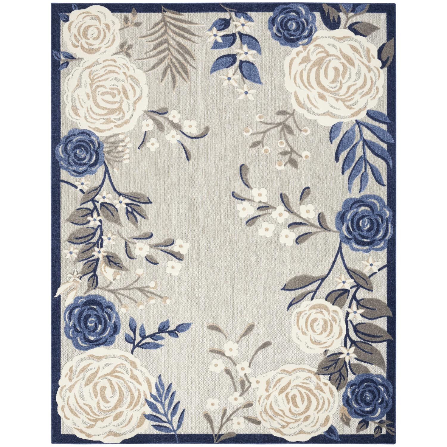 Nourison Aloha Indoor/Outdoor Modern Blue/Grey 6' X 9' Area Rug, Easy Cleaning, Non Shedding, Bed Room, Living Room, Dining Room, Kitchen (6X9)