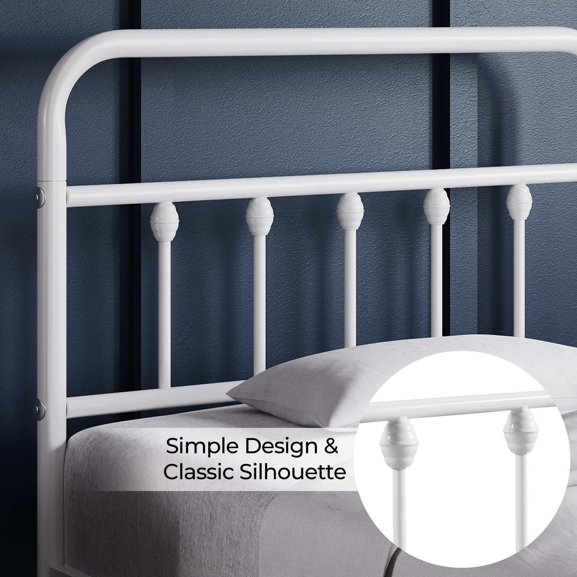 Yaheetech Classic Metal Platform Bed Frame Mattress Foundation With Victorian Style Iron-Art Headboard/Footboard/Under Bed Storage/No Box Spring Needed/Twin Size White