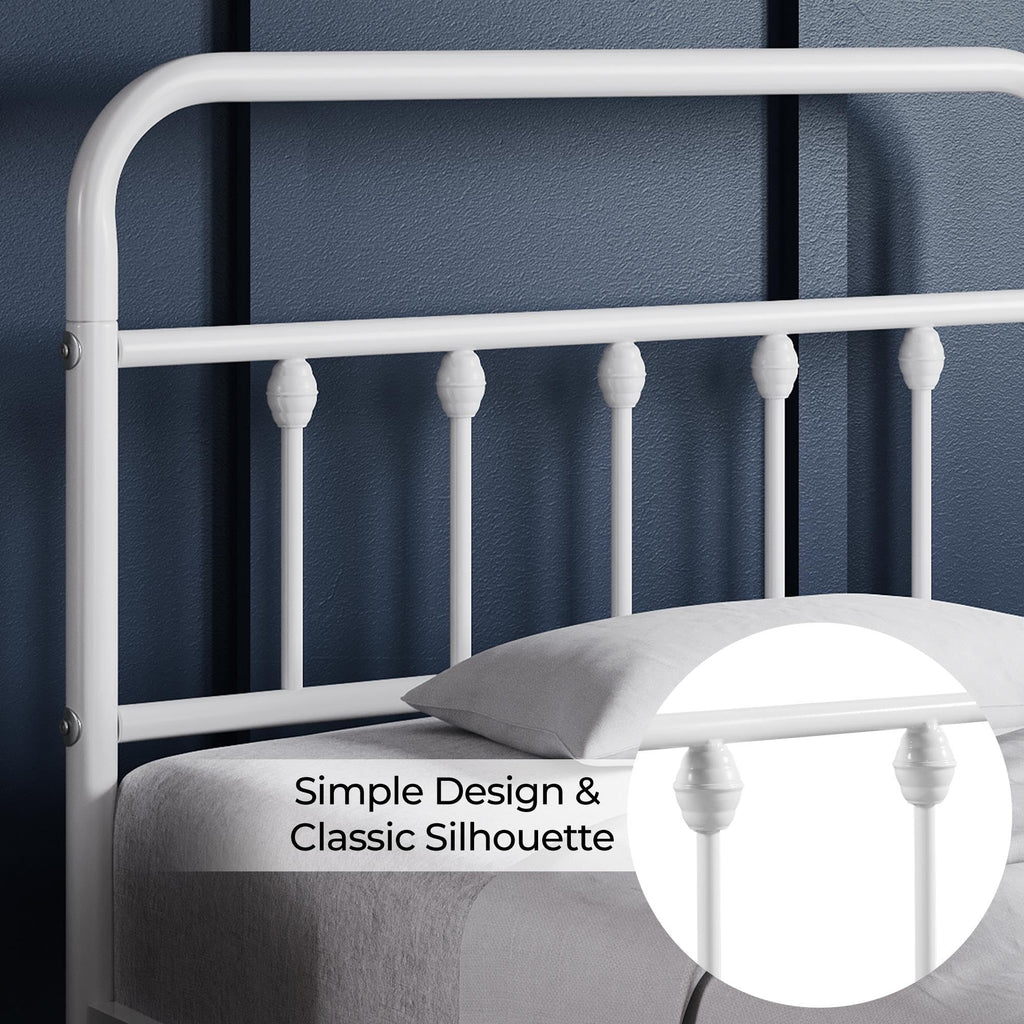 Yaheetech Classic Metal Platform Bed Frame Mattress Foundation With Victorian Style Iron-Art Headboard/Footboard/Under Bed Storage/No Box Spring Needed/Twin Size White
