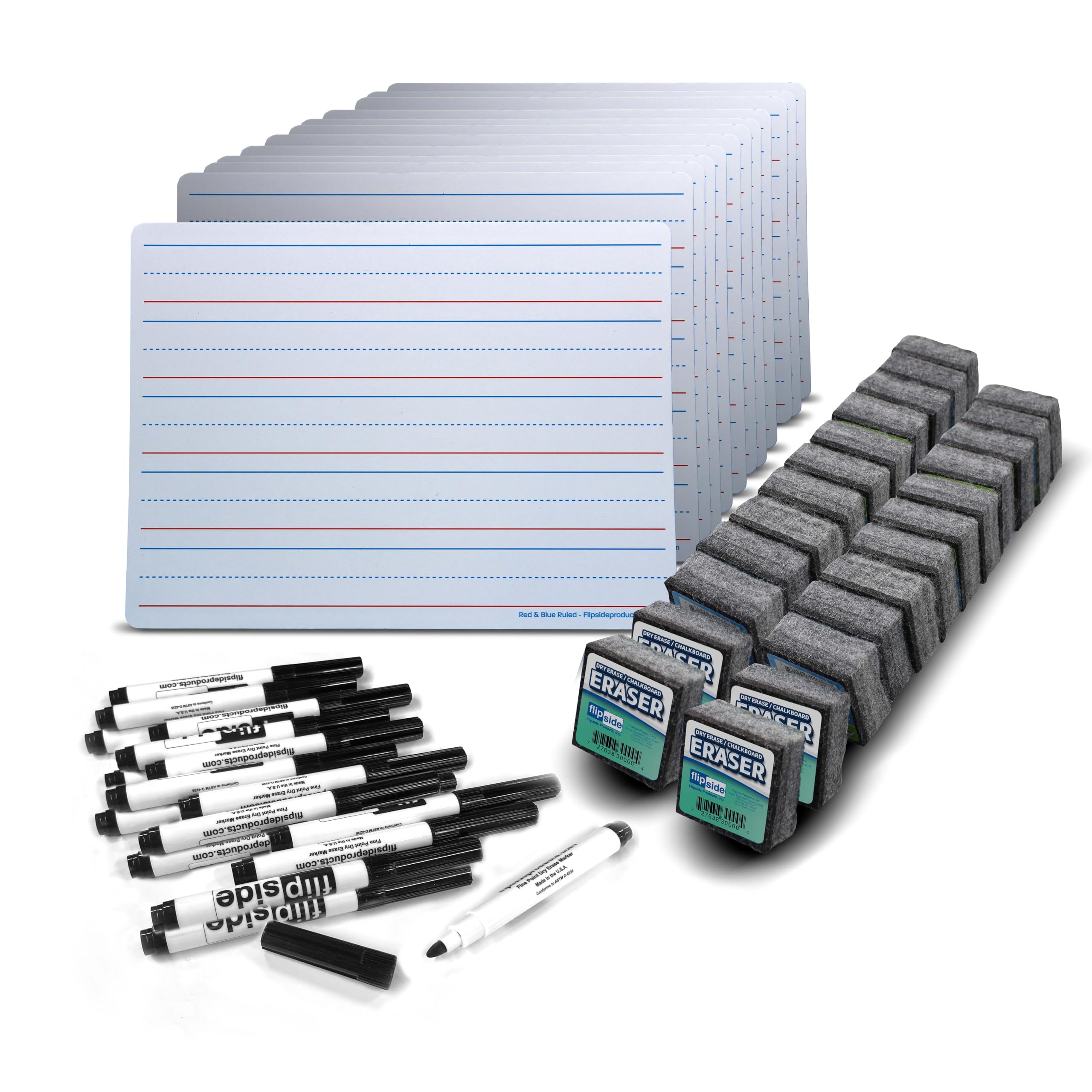 9 X 12 Red/Blue Learning Mat + Black Marker + Student Eraser Class Pack - 72 Pcs