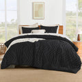 Litanika Black California King Comforter Set, 3 Pieces Cal King Oversized Chevron Tufted Solid Bedding Comforter Sets, Fluffy Be