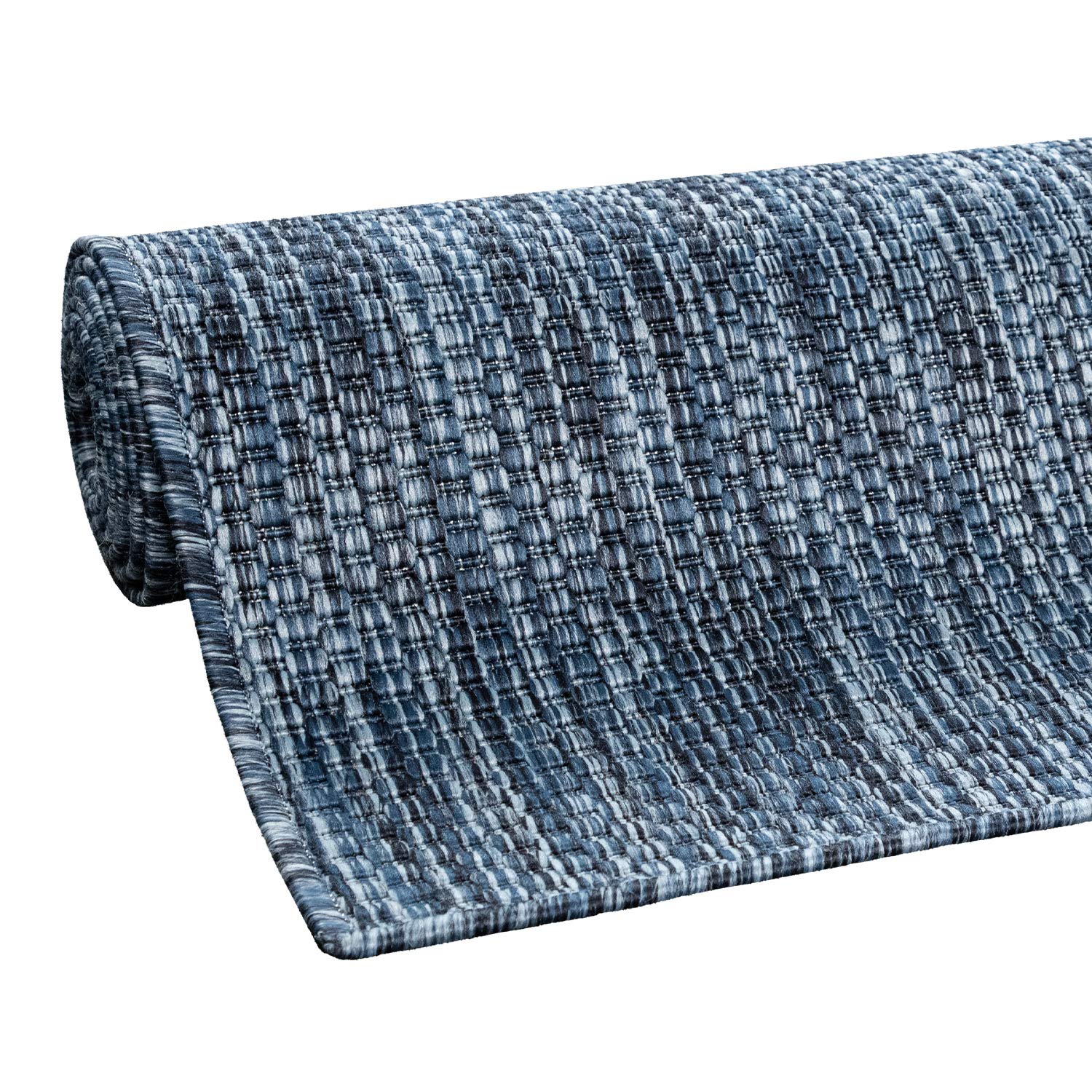 Solid Outdoor Rug For Patio Or Balcony Weatherproof In Mottled Blue, Size: 5'3' X 7'3'