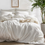 Bedsure 100% Washed Cotton Duvet Cover King Size - Warm Sand Minimalist Duvet Cover Linen Like - 3 Pieces Gentlesoft™ Plain Simple Cotton Bedding Set With 2 Pillow Shams (Warm Sand, King, 104'X90')