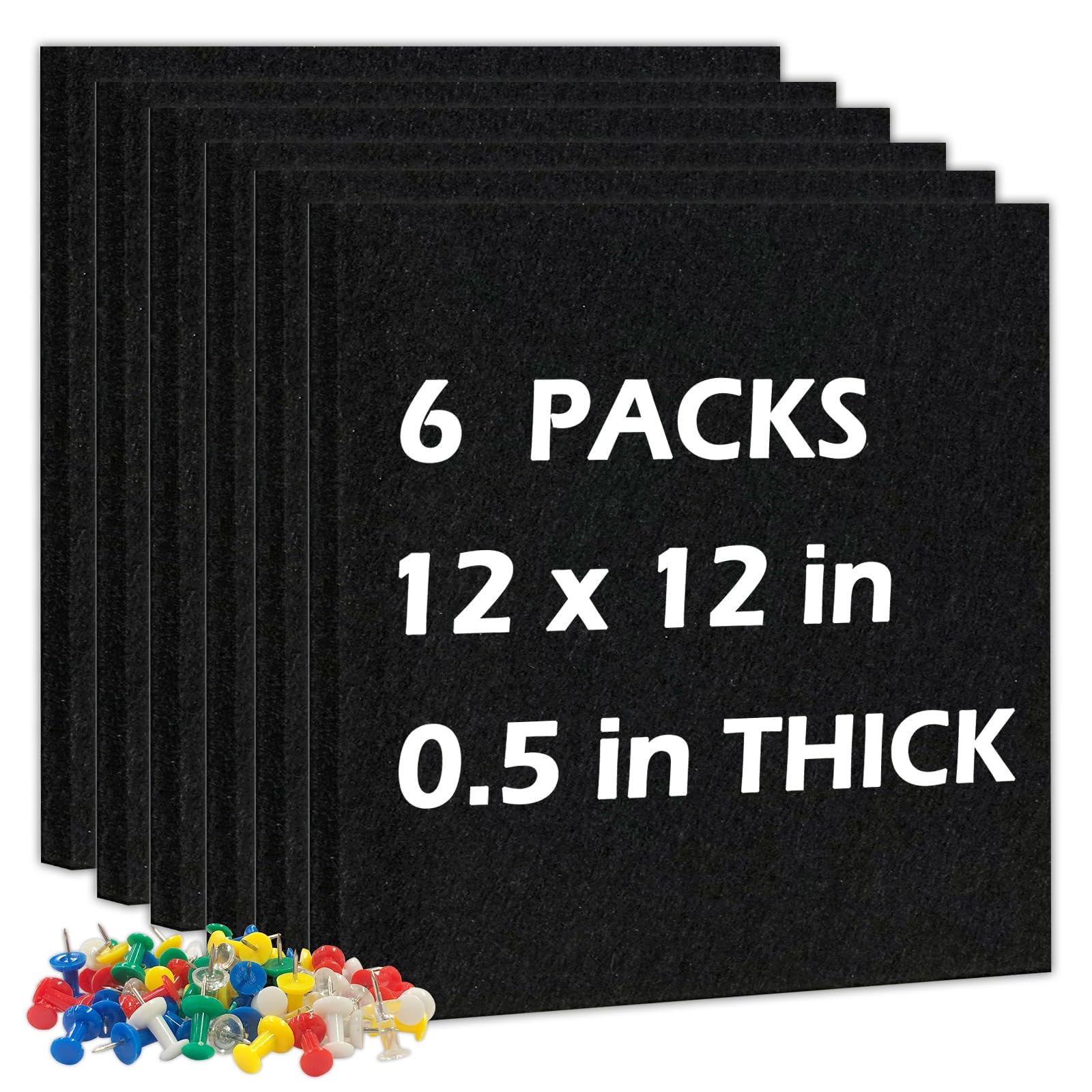 Dollar Boss Felt Cork Board Tiles, 6 Packs 12 ' X 12 ' 1/2 ' Thick Cork Bulletin Board Self Adhesive Acoustic Panels Soundpro
