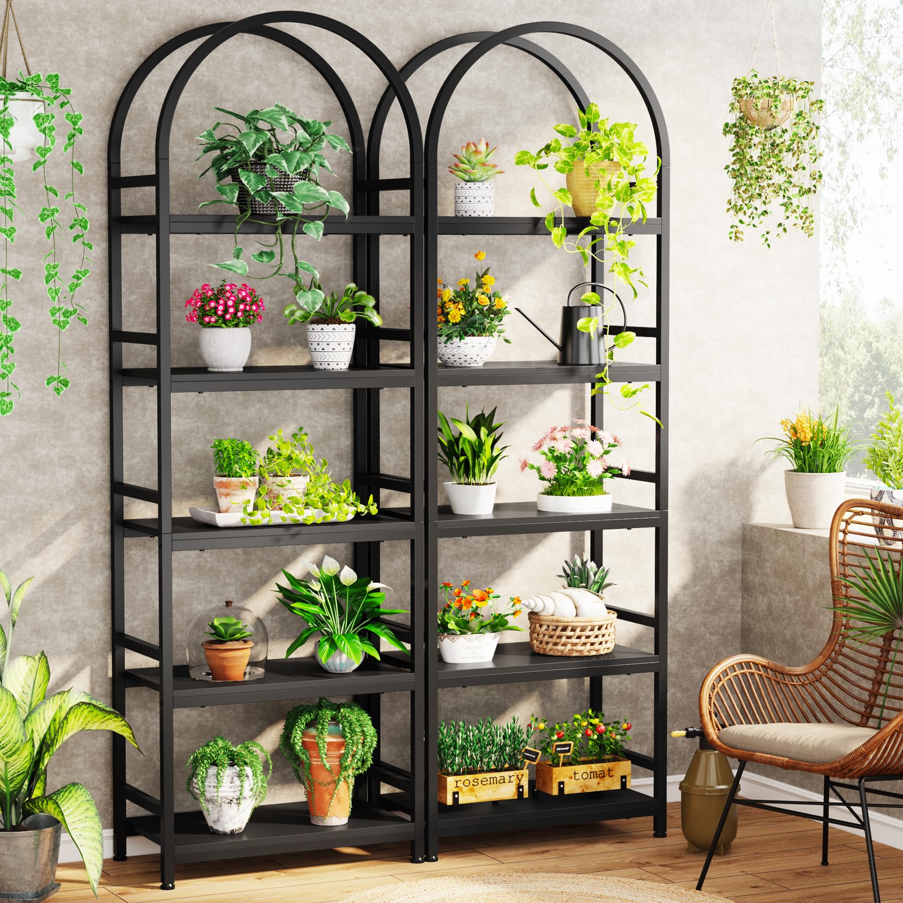 Tribesigns 5-Tier Open Bookshelf Set Of 2, 74.4' Wood Bookcase Storage Shelves With Metal Frame, Freestanding Display Rack Tall Shelving Unit For Office, Bedroom, Living Room (Black, 2Pcs)