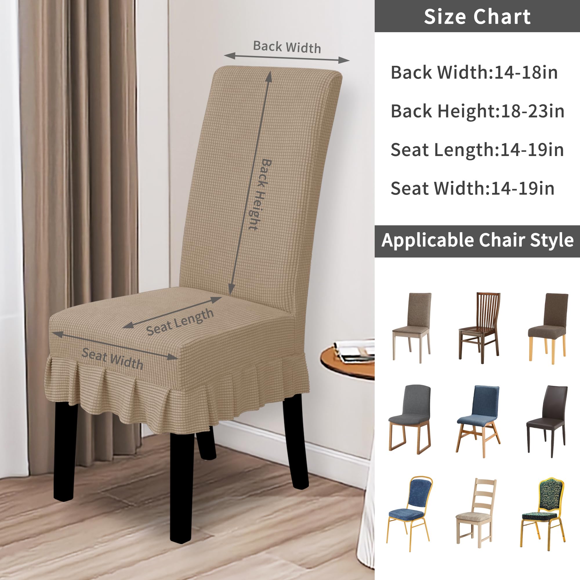 Easy-Going Dining Chair Covers Stretch Parsons Chair Slipcover With Skirt Chair Covers For Dining Room Restaurant Banquet (6 Pcs