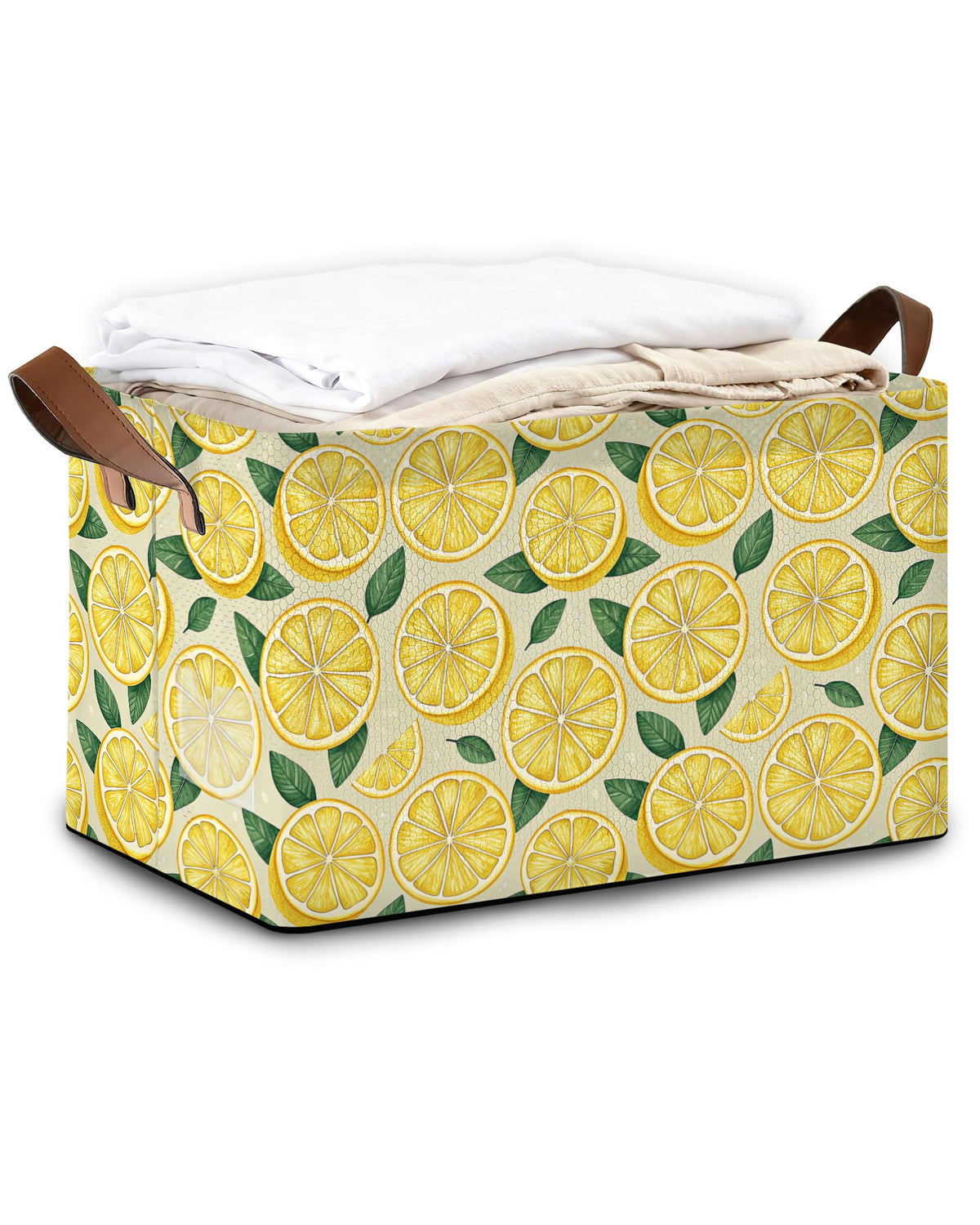 Oeaskly Lemon Fabric Storage Bins with Handles, Oxford Storage Basket for Closet Organization, Foldable Shelf Organizer for Bedr