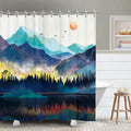 RosieLily Mountain Shower Curtain Misty Forest Shower Curtain Nature Shower Curtain, Watercolor Shower Curtain Teal Landscape Su
