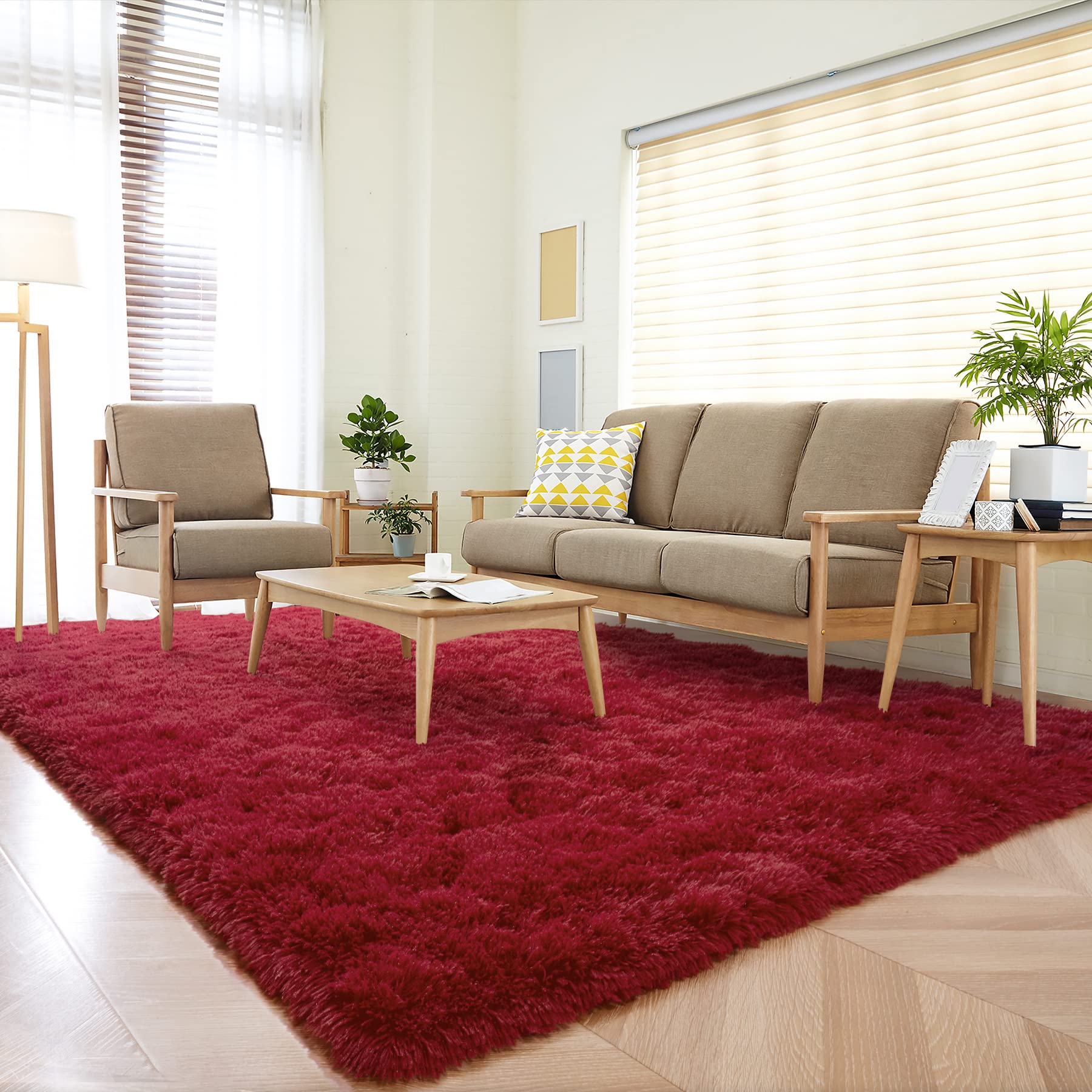 Detum Large Living Room Rug 6X9 Area Rug Wine Red Christmas Rugs For Bedroom Master Room Dining Dorm Kids Room Machine Washable