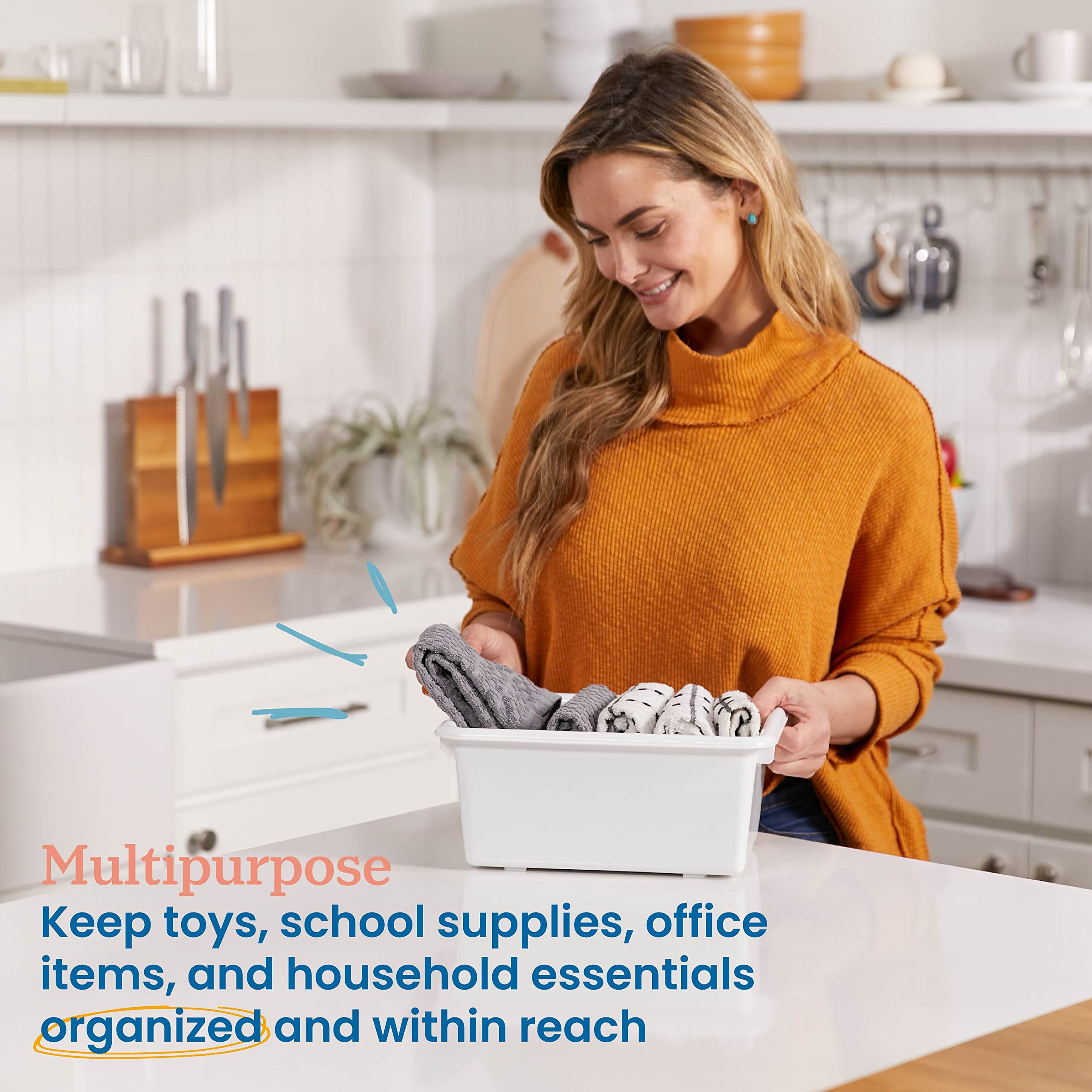 Ecr4Kids Scoop Front Storage Bins, Multipurpose Organization, White, 10-Piece