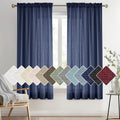 Melodieux Navy Semi Sheer Curtains 54 Inch Length for Bedroom Living Room, Faux Linen Window Privacy Sheer Drapes Rod Pocket, 52
