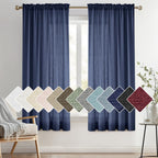 Melodieux Navy Semi Sheer Curtains 54 Inch Length for Bedroom Living Room, Faux Linen Window Privacy Sheer Drapes Rod Pocket, 52