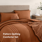 Monbix King Comforter Set - 7 Piece Bed in a Bag, Burnt Orange Microfiber Bedding Set with Sheets and Pillowcases, All Seasons Down Alternative
