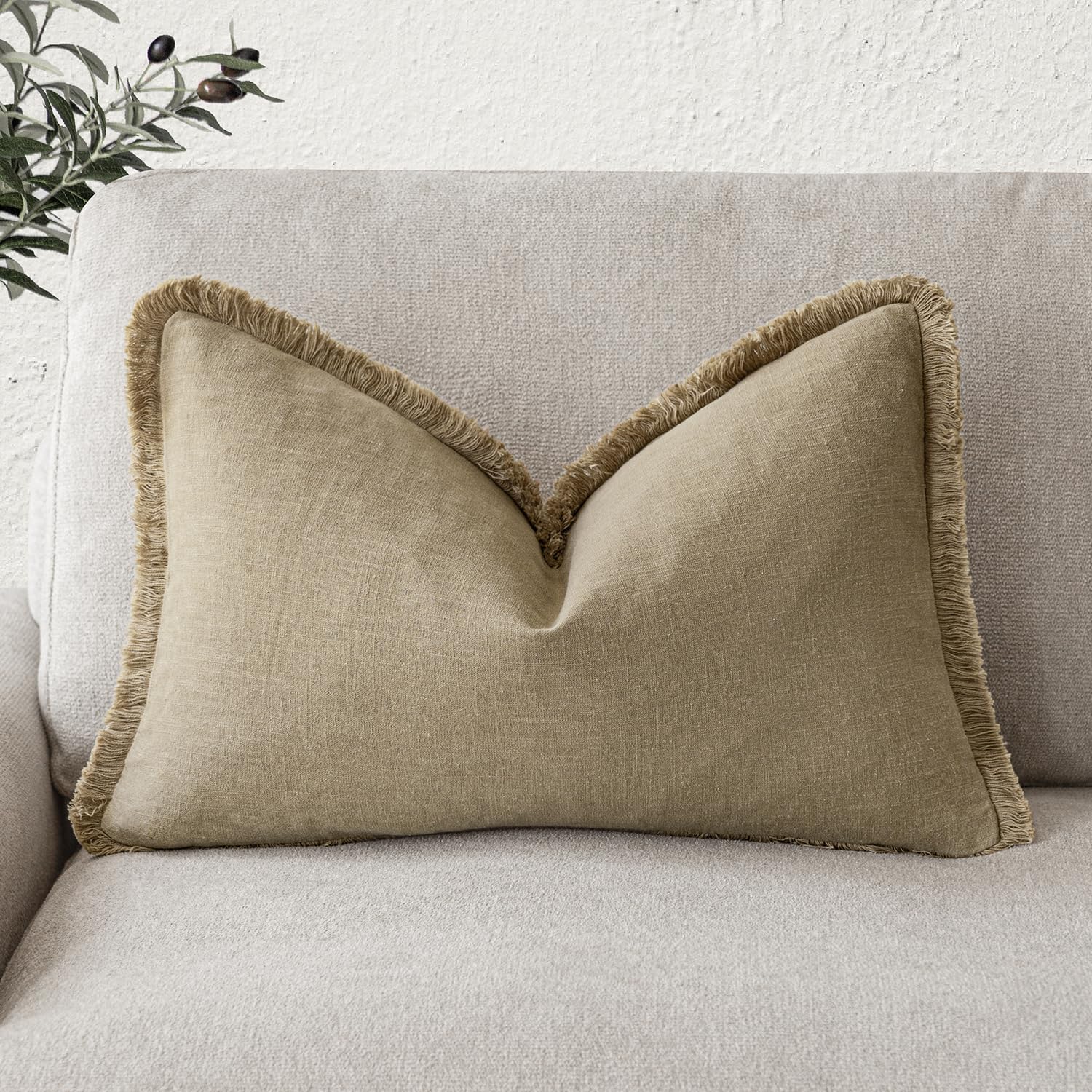 Foindtower Decorative Linen Fringe Lumbar Throw Pillow Covers Boho Farmhouse Cushion Cover With Tassel Soft Accent Pillowcase Fo