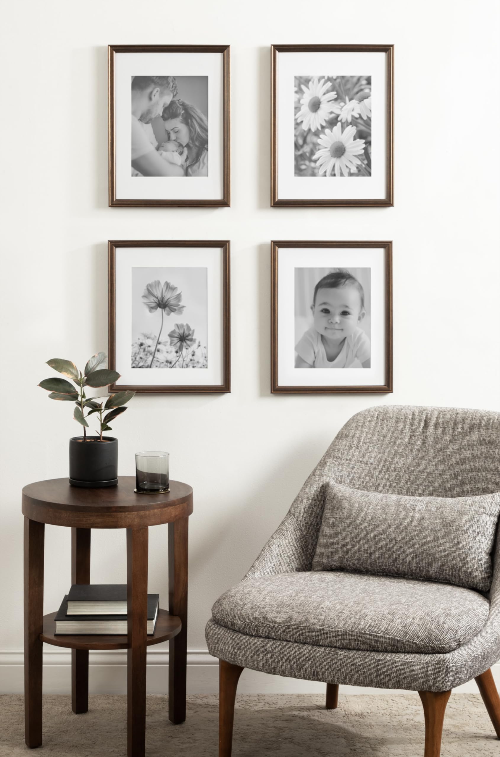 Kate And Laurel Adlynn Rectangle Picture Frame Set Of 4, 11 X 14 Matted To 8 X 10, Bronze, Vintage Four-Piece Frame Set For Gall
