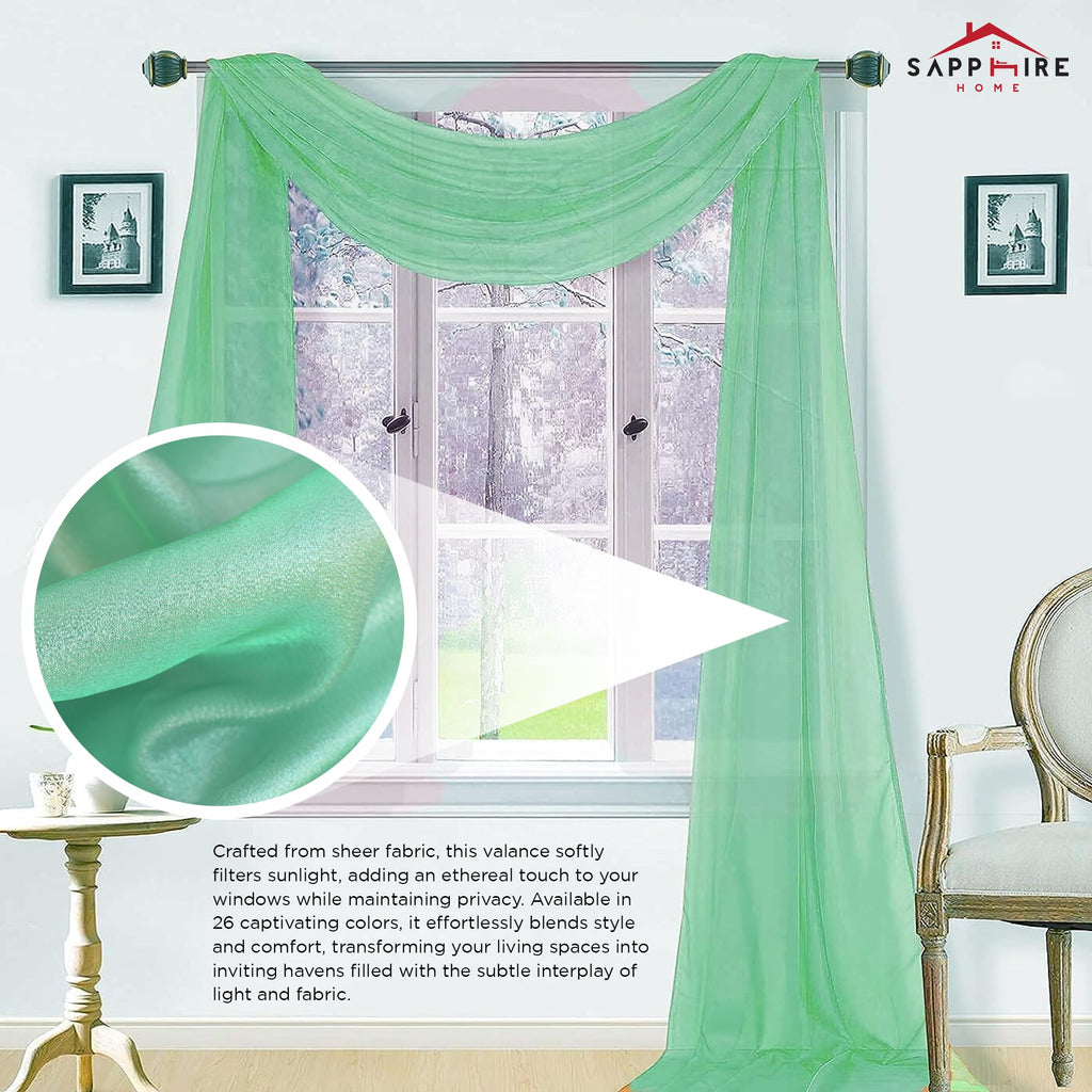 Sapphire Home Window Scarf Valance Curtains - Extra Long Sheer Valances For Windows - Voile Swag Curtains For Living Room, Kitch