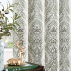 Jinchan 100% Blackout Curtains 84 Inches Long Sage Green Damask Medallion Window Curtains For Bedroom Grommet Thermal Insulated Drapes For Living Room Vintage Luxury Window Treatments Set 2 Panels