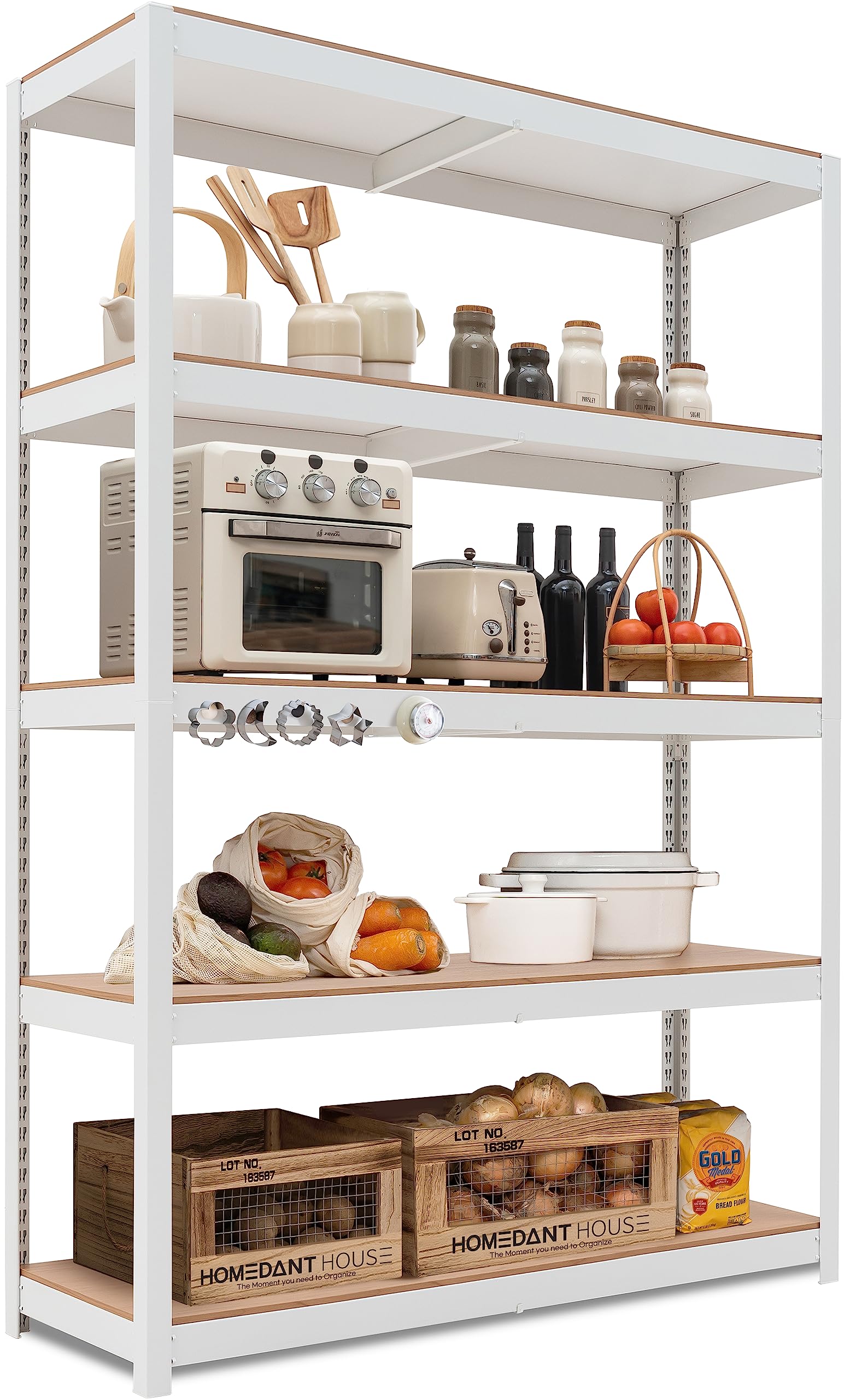 HOMEDANT House Z-Beam White 48'' Wide Heavy Duty Garage Storage Shelving Adjustable 5-Tier Metal Shelves Laminated Organization 