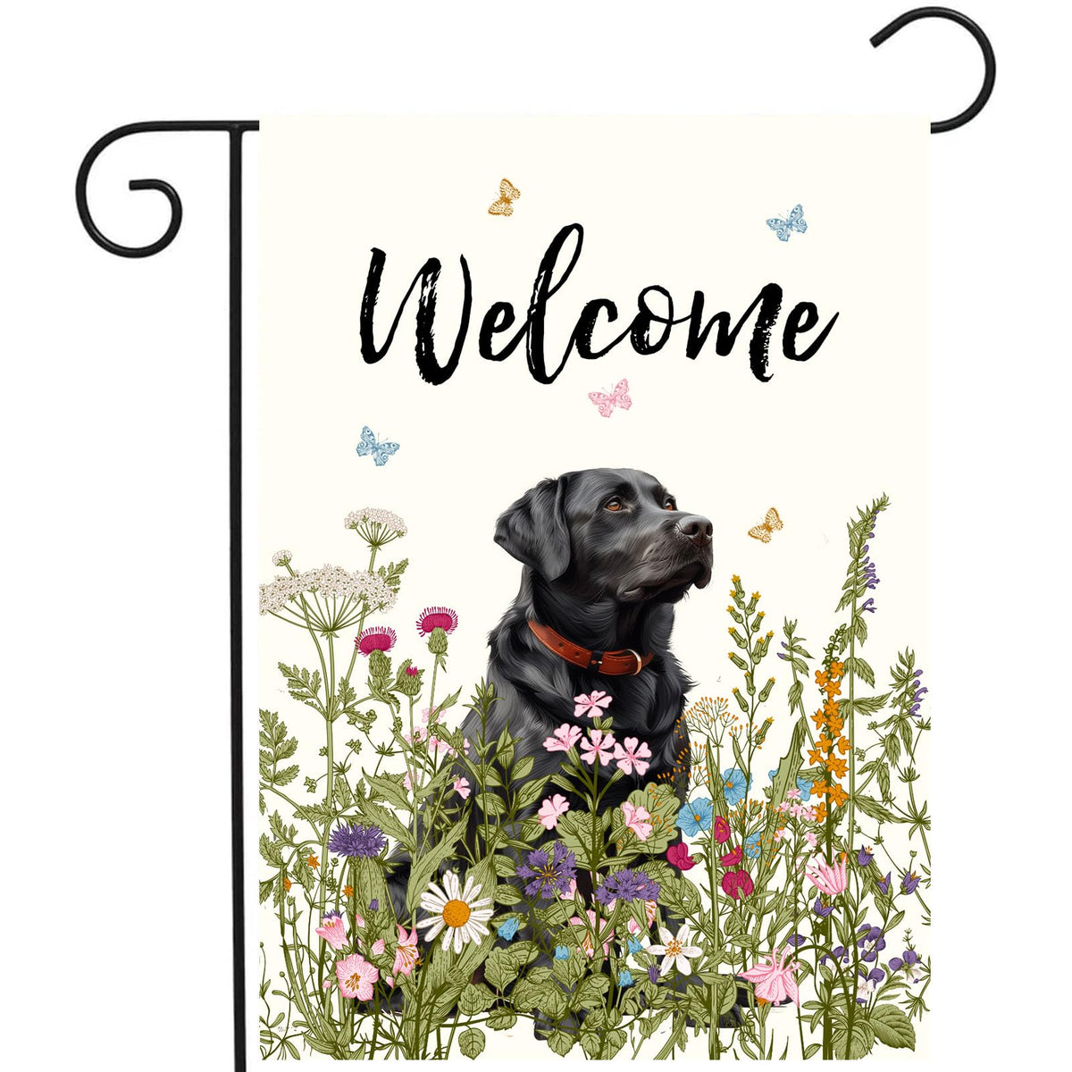 Spring Summer Garden Flag Floral Black Lab Yard Flag Flower Labrador Dog Garden Flags For Outside Small Outdoor Welcome Flags 12
