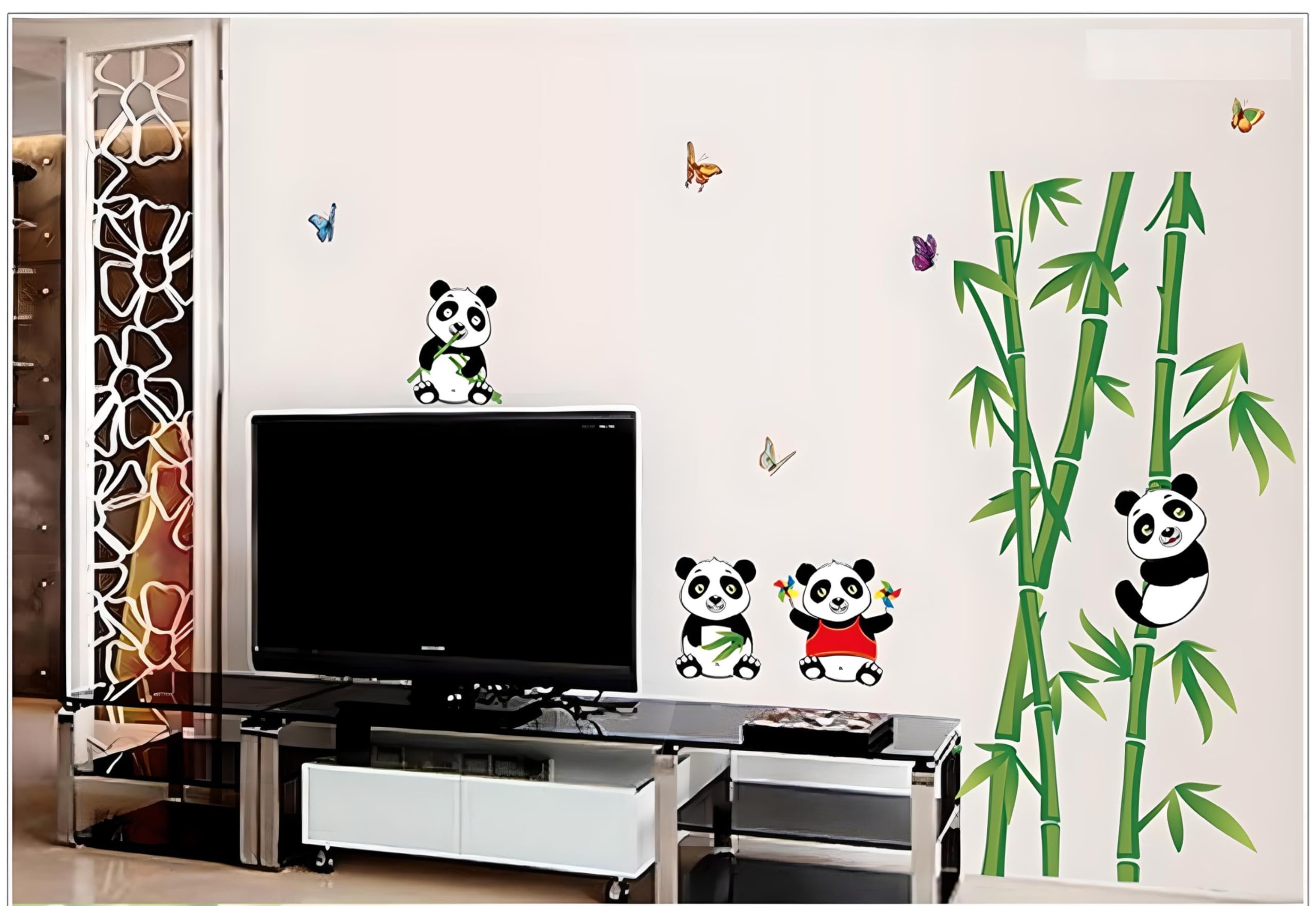 JAAMSO ROYALS White Cute Cartoon Pandas Cartoon Wall Stickers, Wall Sticker for Kids Room, Animal Wall Stickers for Kids Room, K