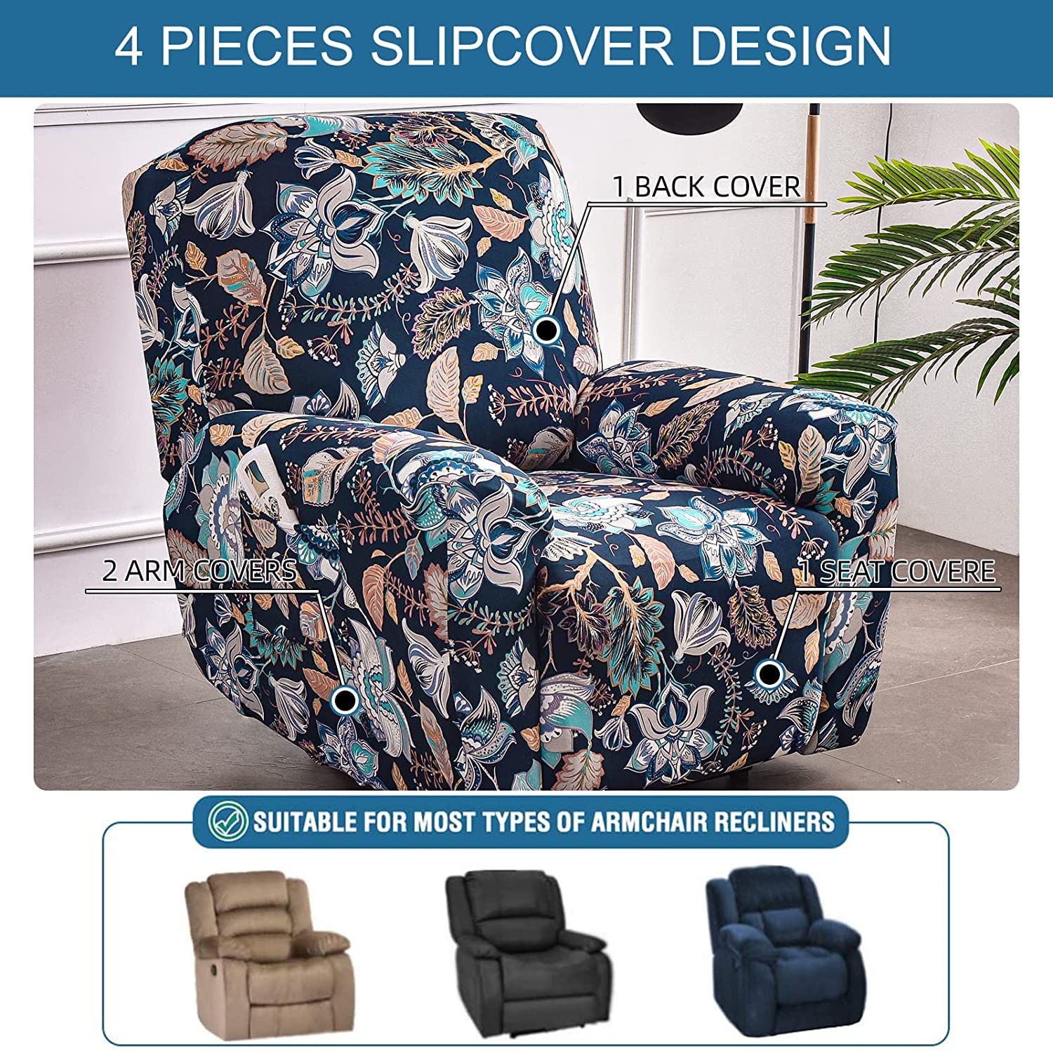 Eco-Ancheng Recliner Slipcovers 4-Pieces Lazyboy Recliner Covers Recliner Couch Covers Recliner Chair Cover Non Slip Reclining S