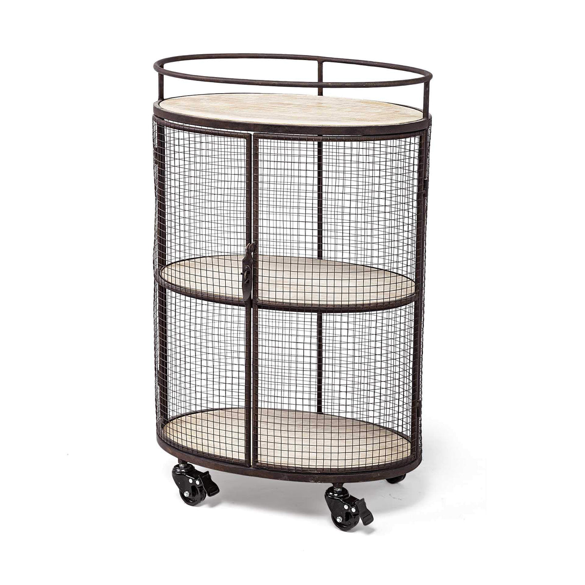 HomeRoots Gray/Brown Metal/Wood Cylindrical Matte Black Metal Bar Cart