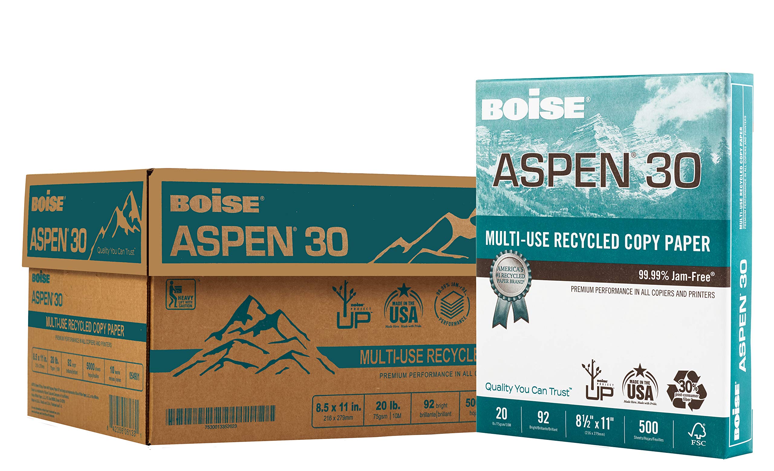 Boise Paper 30% Recycled Multi-Use Copy Paper, 8.5' X 11' Letter, 92 Bright White, 20 Lb, 10 Ream Carton (5,000 Sheets)