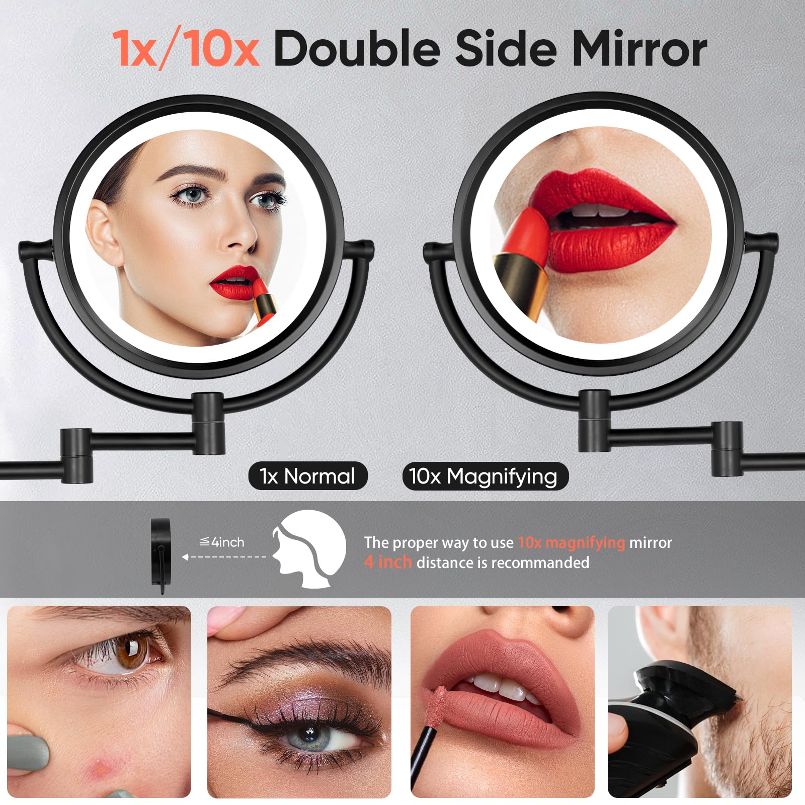 Gurun 8.5 Inch Magnifying Makeup Mirror With 3 Dimmable Led Lights Double Sided Touch Control Vanity Mirror For Bathroom With 10