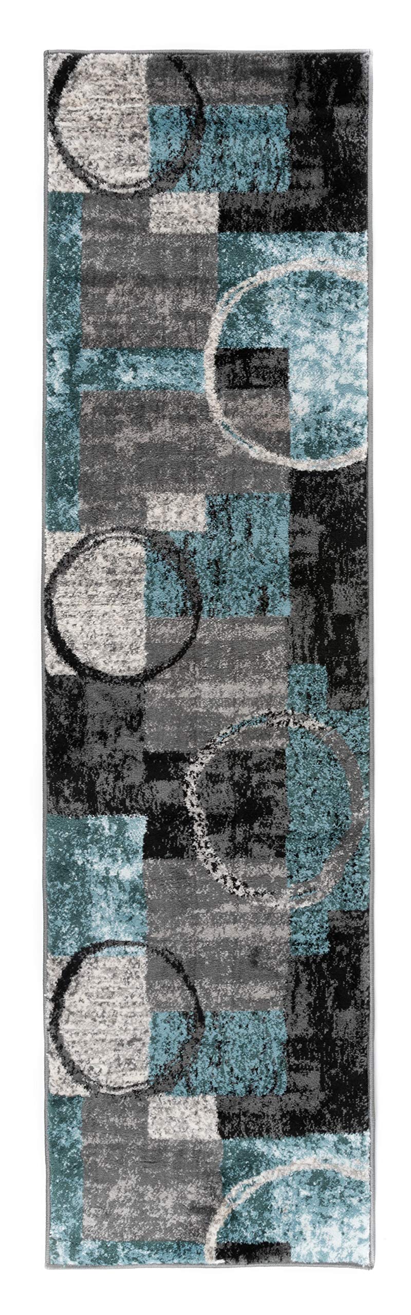 Rugshop Contemporary Abstract Circle Design Soft Runner Rug 2' X 7'2'' Gray