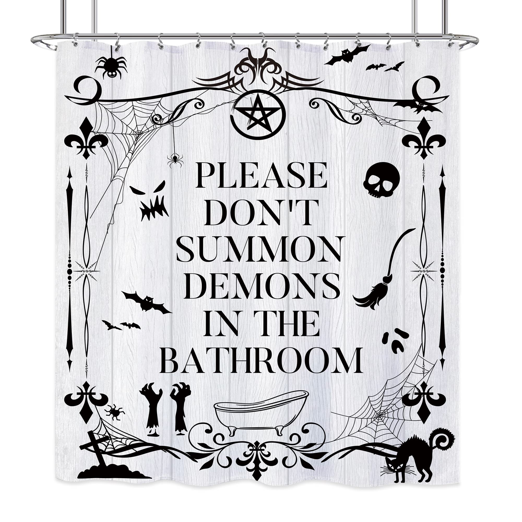 Laifzere Funny Toilet Rules Shower Curtain Gothic Halloween Goth Witchy Shower Curtain For Bathroom Skull Skeleton Farmhouse Bat