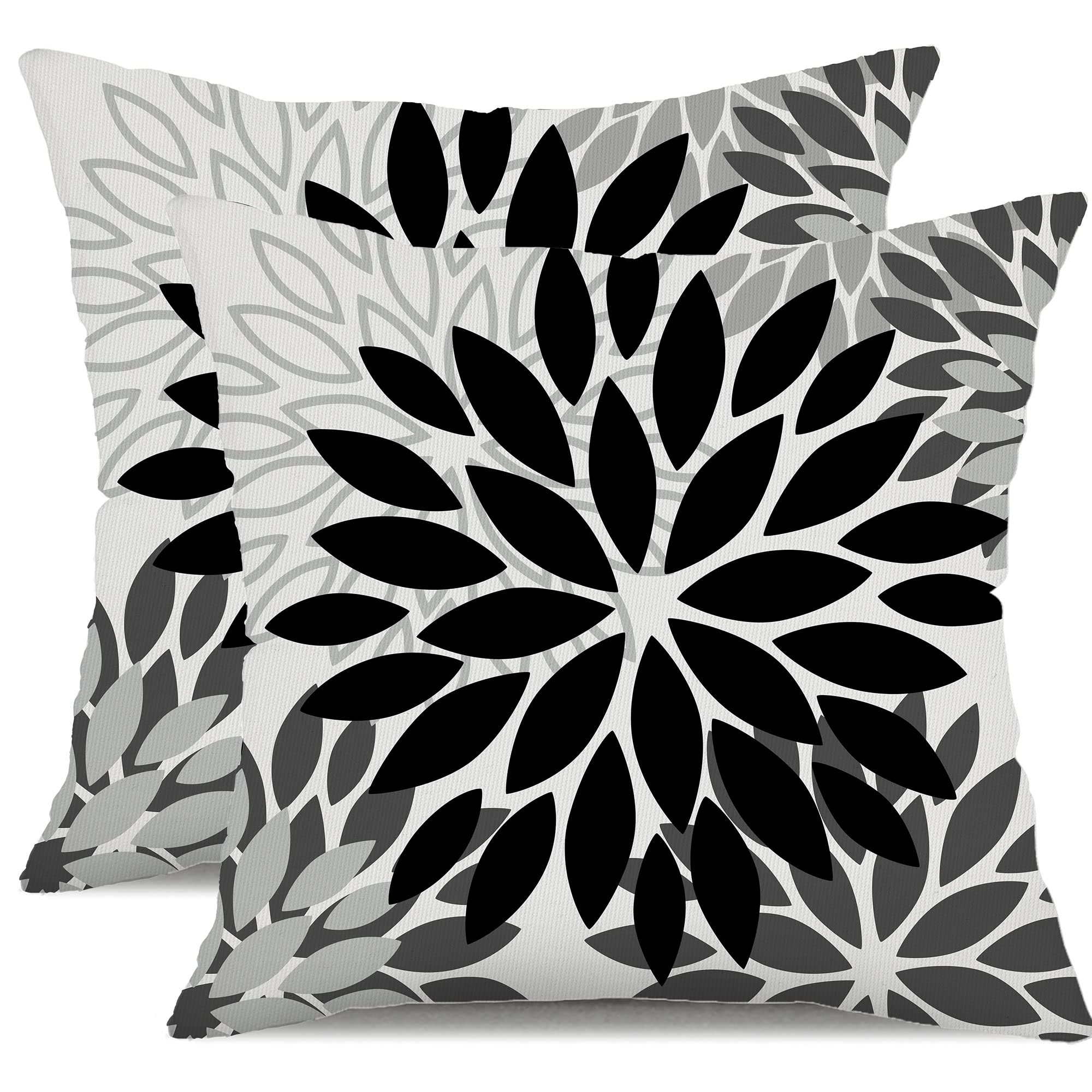 Dfxsz Black Grey Flower Pillow Covers 12X20 Inch Set Of 2 White Gray Colored Throw Pillows Outdoor Waterproof Decor For Living R
