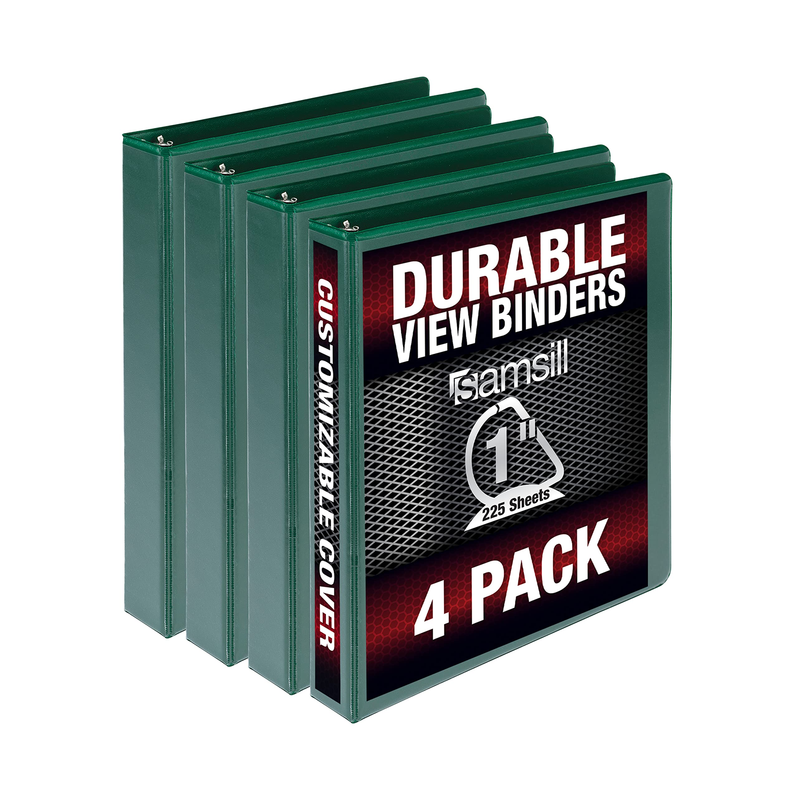 Samsill Durable 1 Inch Binder, Made In The Usa, D Ring Binder, Customizable Clear View Cover, Green, 4 Pack, Each Holds 225 Page