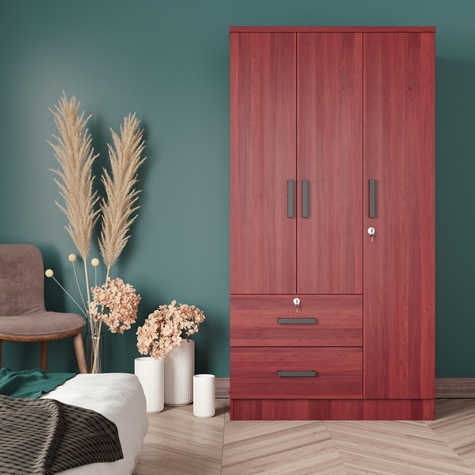 Woodpeckers Furniture And Mattress Symphony Wardrobe Closet with Two Drawers (Mahogany)