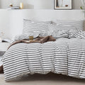 Jellymoni 100% Natural Cotton 3Pcs Striped Duvet Cover Sets, White Duvet Cover With Thick Black Stripes Pattern Printed Comforte