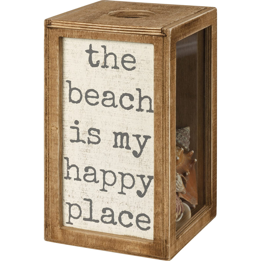 Primitives By Kathy Seashell Holder - Coastal Decor, Glass Display, Treasure Chest, Room And Bedroom Decor, Brown Wood