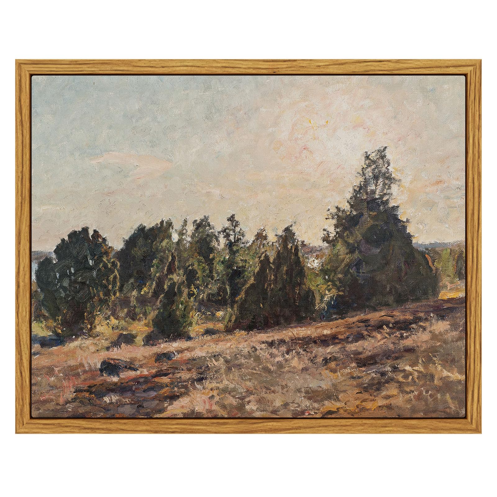 InSimSea Framed Canvas Wall Art, Vintage Pine Landscape Art for Living Room Hallway Shelf, 10x8in, Impressionist Pastoral Painti