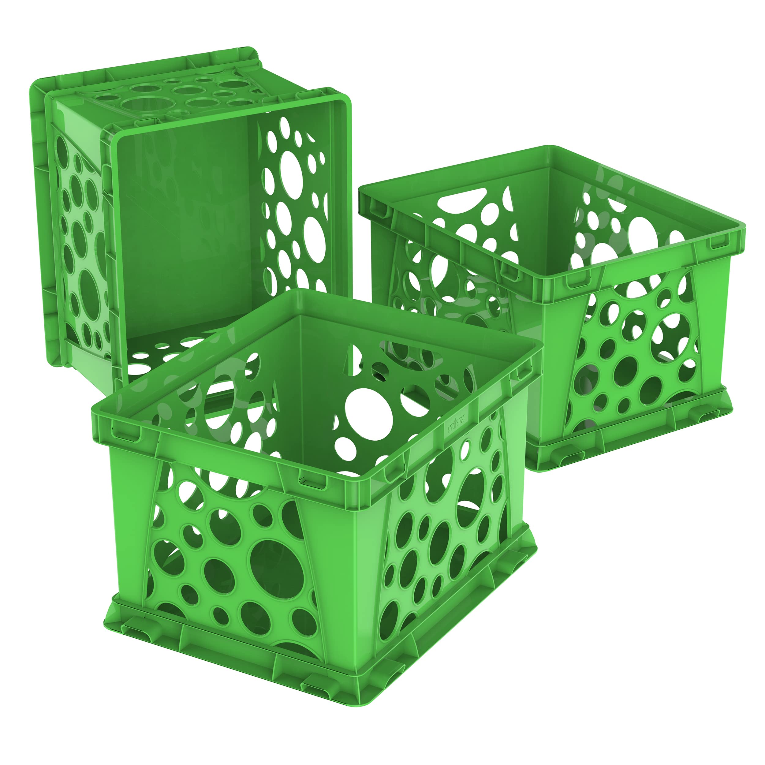 Storex Premium File Crate With Handles - Letter And Legal Document And Folder Storage, Classroom Green 3-Pack (61463C03C)