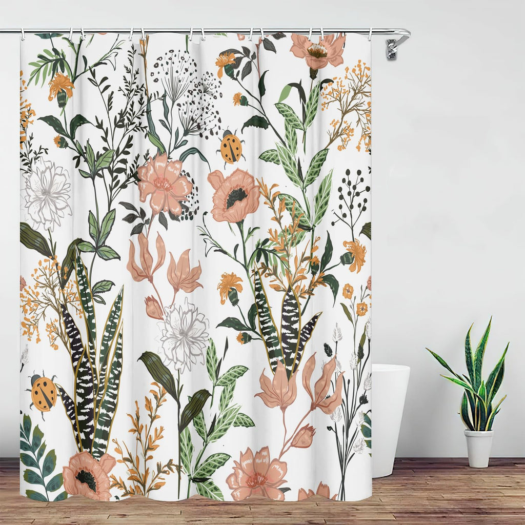 Bivinar Extra Long Green Boho Floral Shower Curtain 72 X 84 Inch, Flower Leaves Boho Chic Bathroom Curtain, Waterproof Fabric Pl