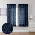 Lecloud Leia Clip Textured Navy Blue Sheer Curtains 54 Inch Length 2 Panels, Double Rod Pocket Window Living Room Curtain, Semi
