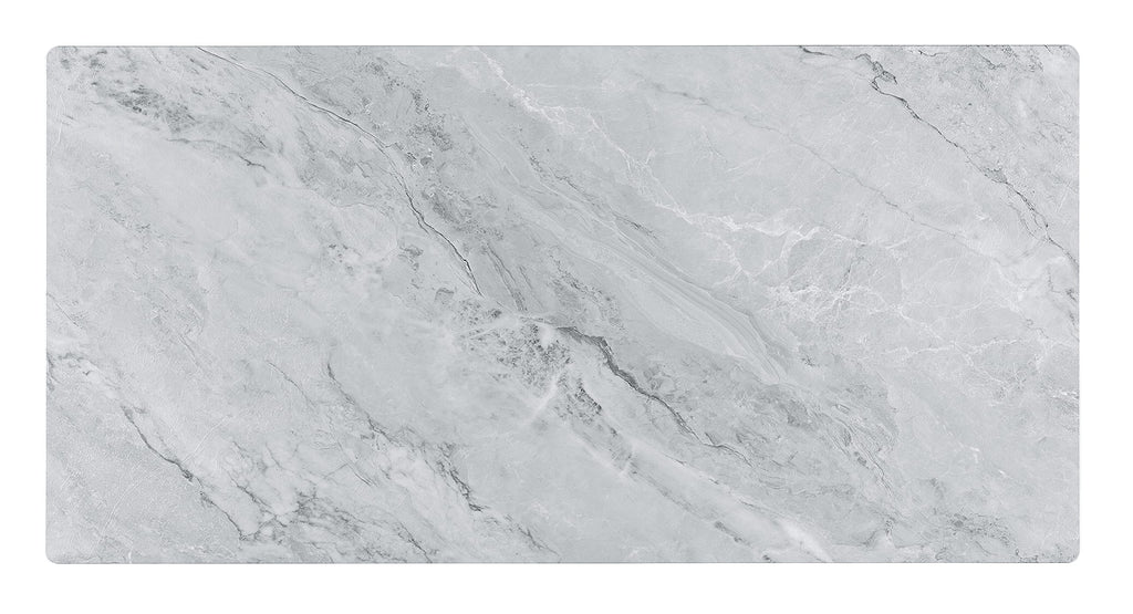 Lilola Home Landon Coffee Table with Glass Gray Marble Texture Top and Bent Wood Design
