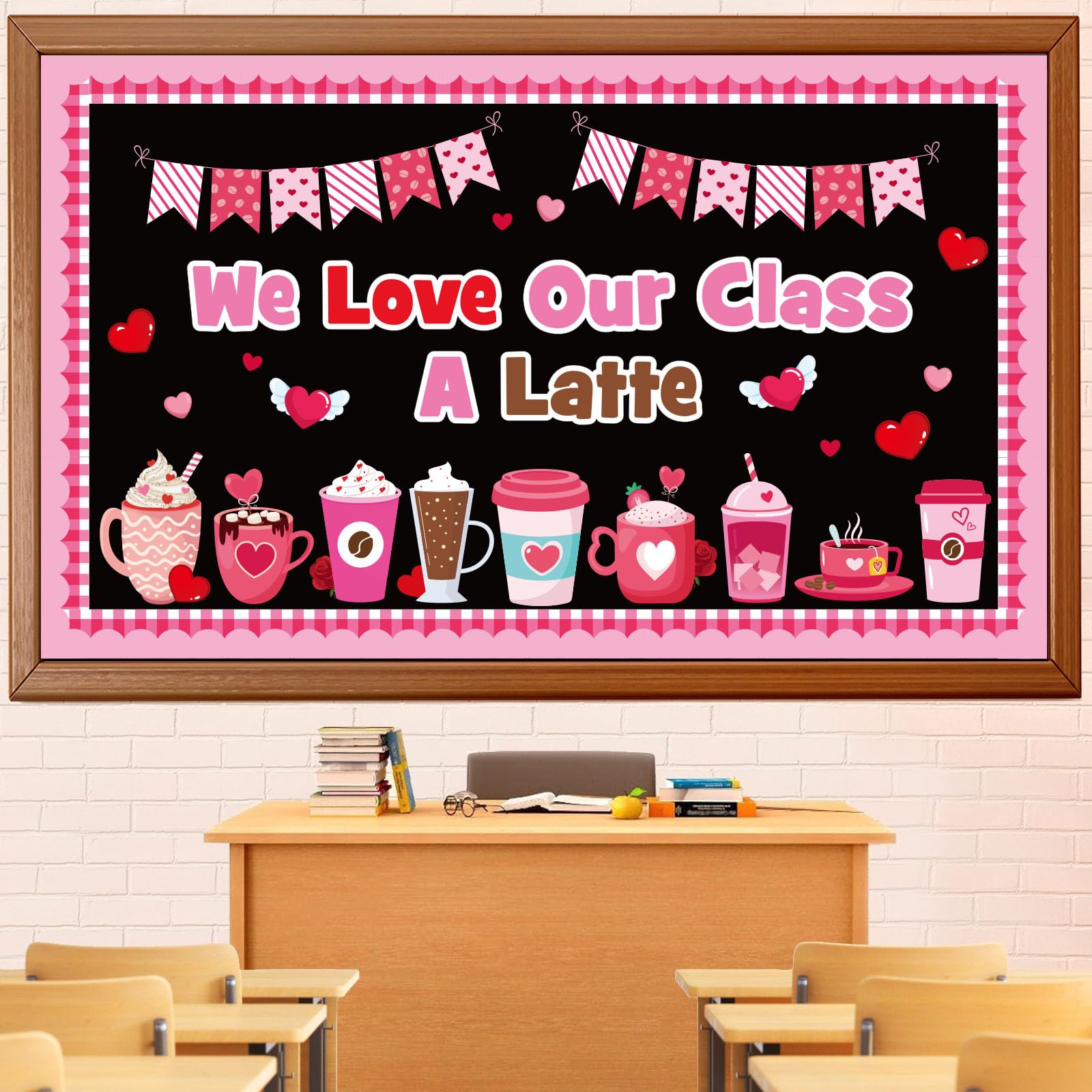 Valentine'S Day Latte Bulletin Board Set, Valentines Day Coffee Cup Bulletin Board Classroom Decorations Heart Latte Cutouts Hom