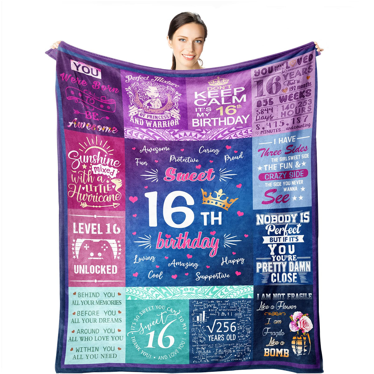 Wisegem 16Th Birthday Gifts For Girls - Sweet 16 Gifts For Girls - 16 Year Old 60'X50' Blanket For Birthday - Gifts For 16 Yea